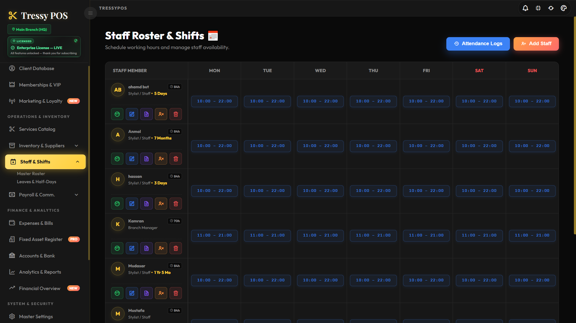 Staff Roster